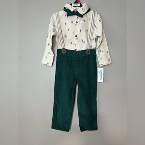 Carter's Child of Mine Holiday Bowtie Suspender 3pcs Suit Green White Boys 2T